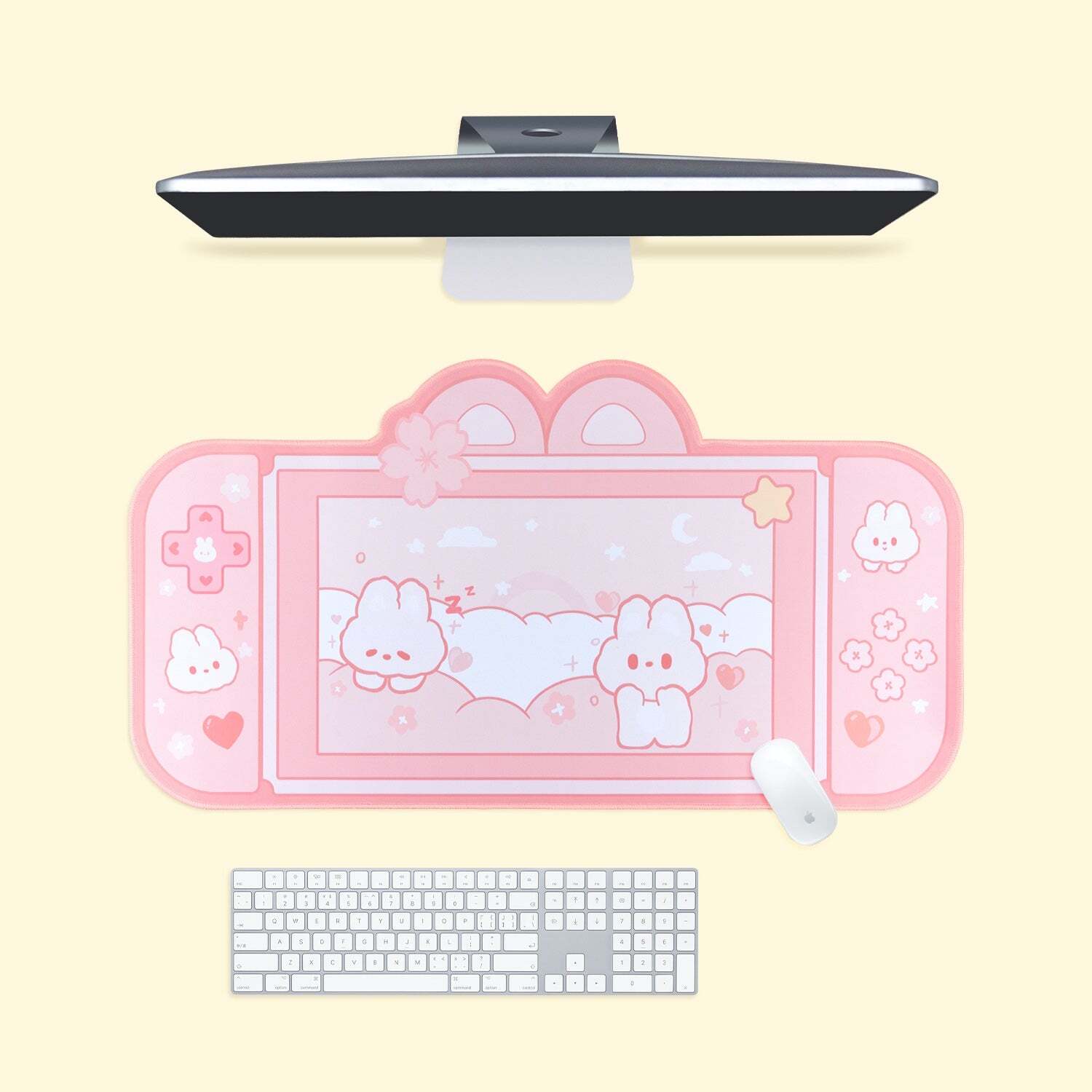 Bunny Pink Desk Mat - Cute Gaming Nintendo Switch Pad