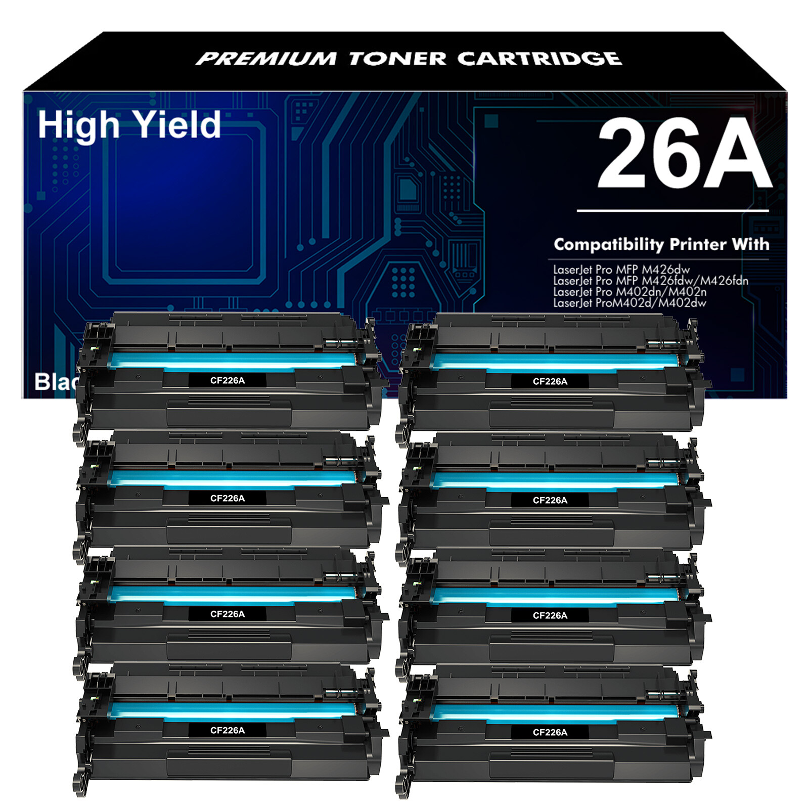 8PK Toner Compatible With HP 26A CF226A Laserjet Pro M402dw M402d M402n M426dw