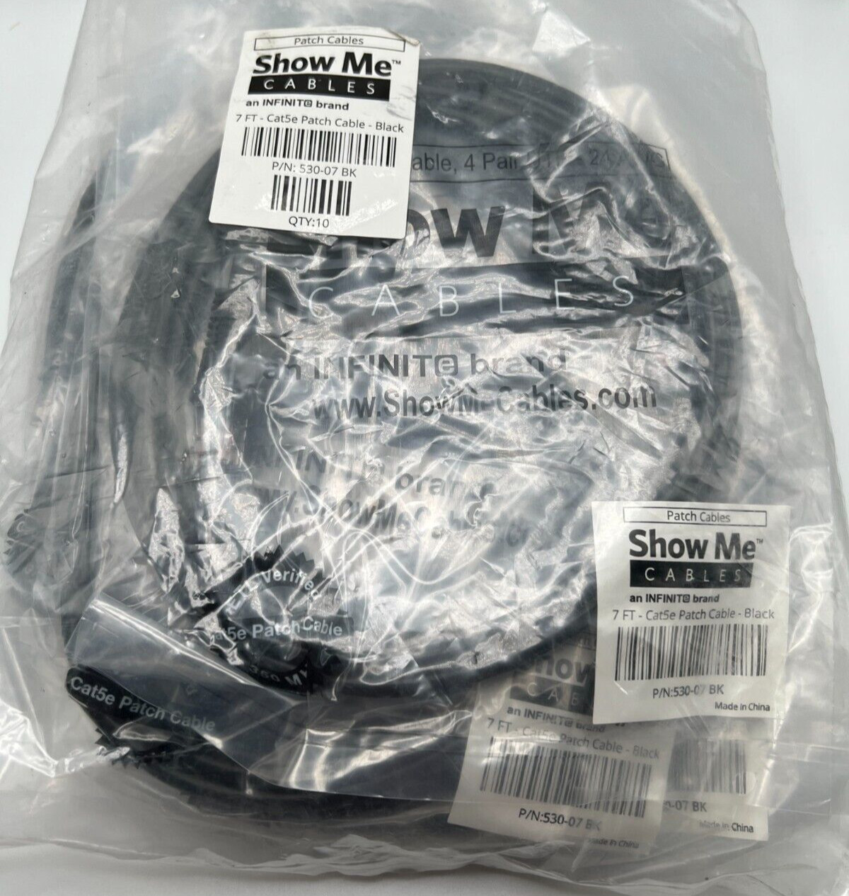Show Me Cables 7' Cat5e Patch Cable Black 10 Pack 530-07BK