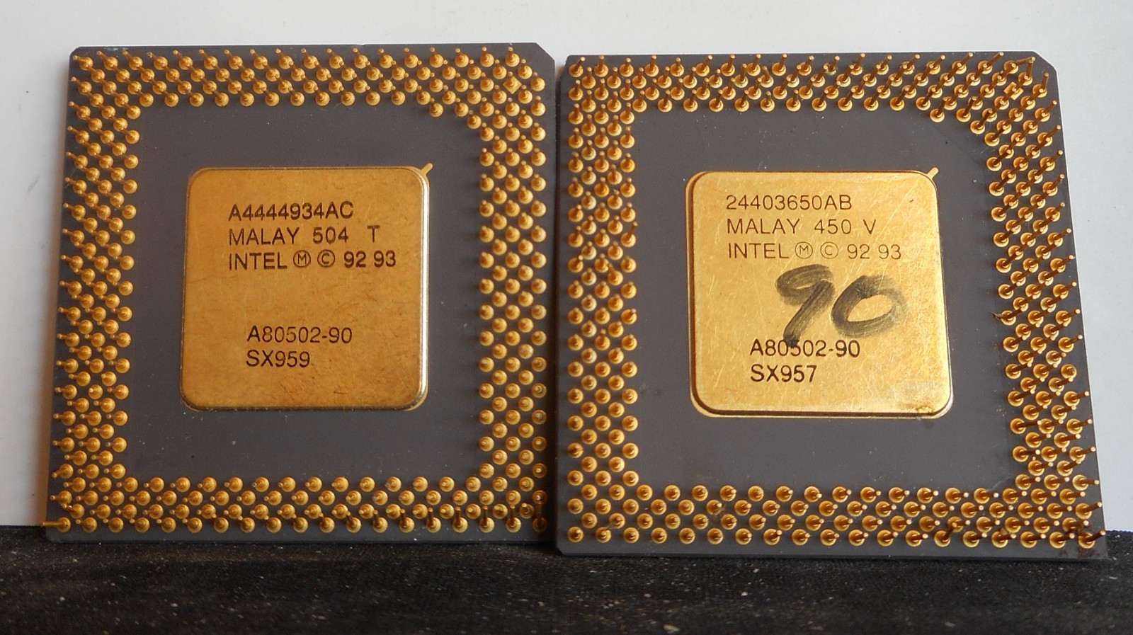 Lot 2 Intel Pentiums: A80502-90. Gold Cap both sides. Gold CPU '92'93
