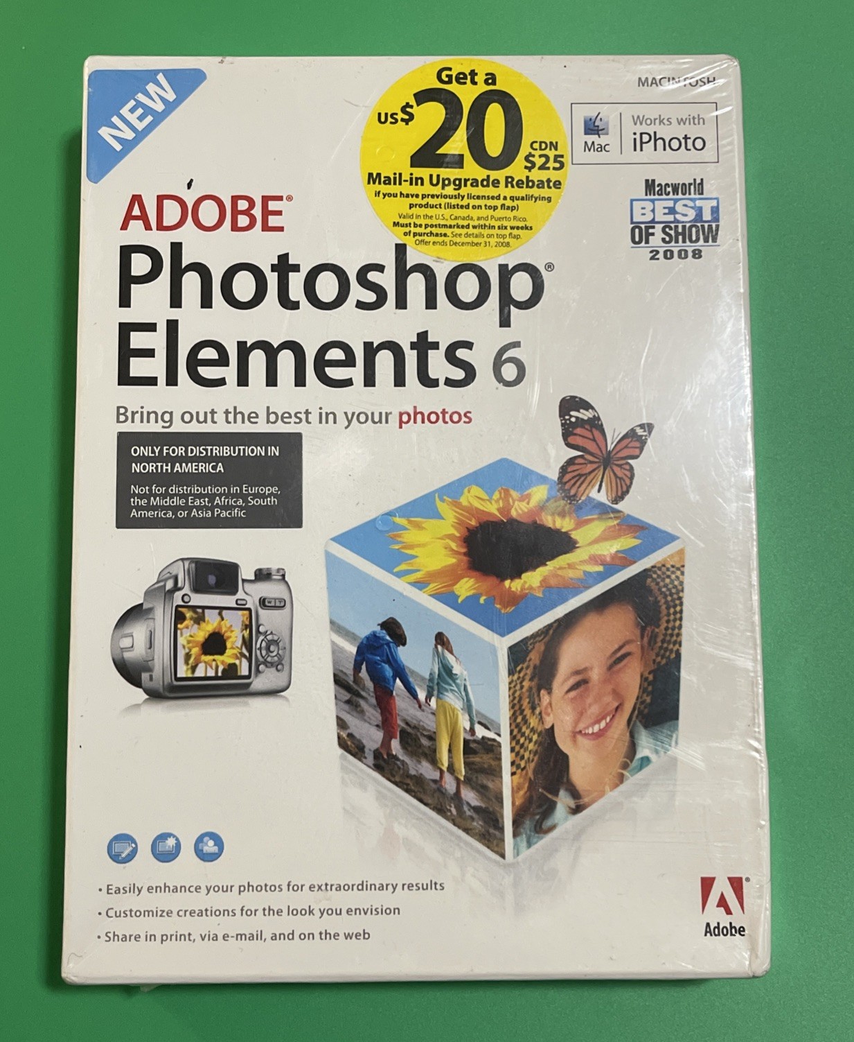 VTG Adobe Photoshop Elements 6 Mac NEW Sealed Retail Box 2008 iPhoto Compatible