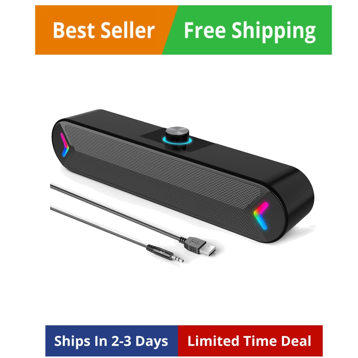 Computer Speakers,PC Speakers for Desktop,Wired USB-Powered Sound-bar for Com...
