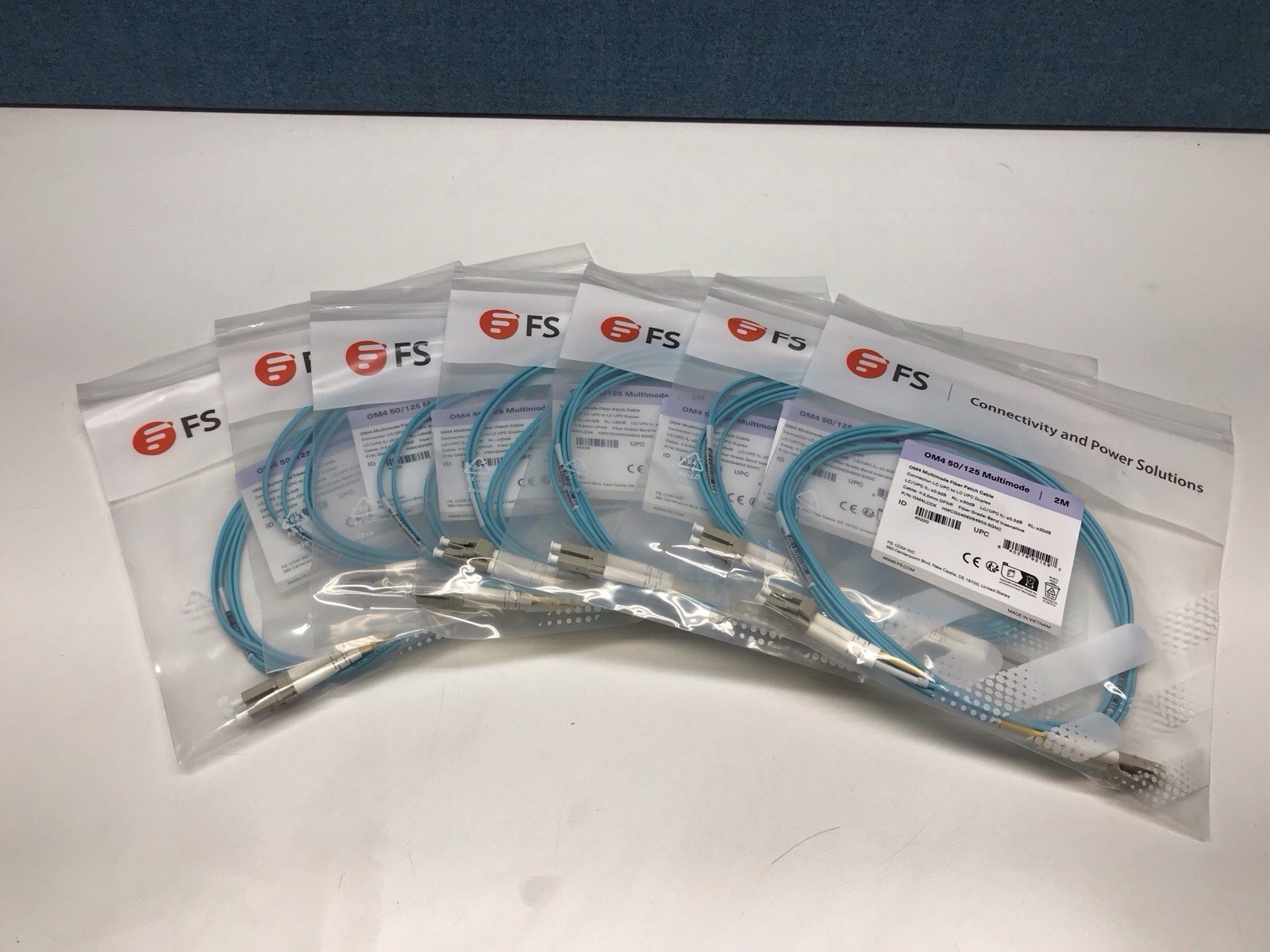Lot of 7 New FS 2M OM4 50/125 Multimode Fiber Patch Cable  LC-LC-UPC DUPLEX