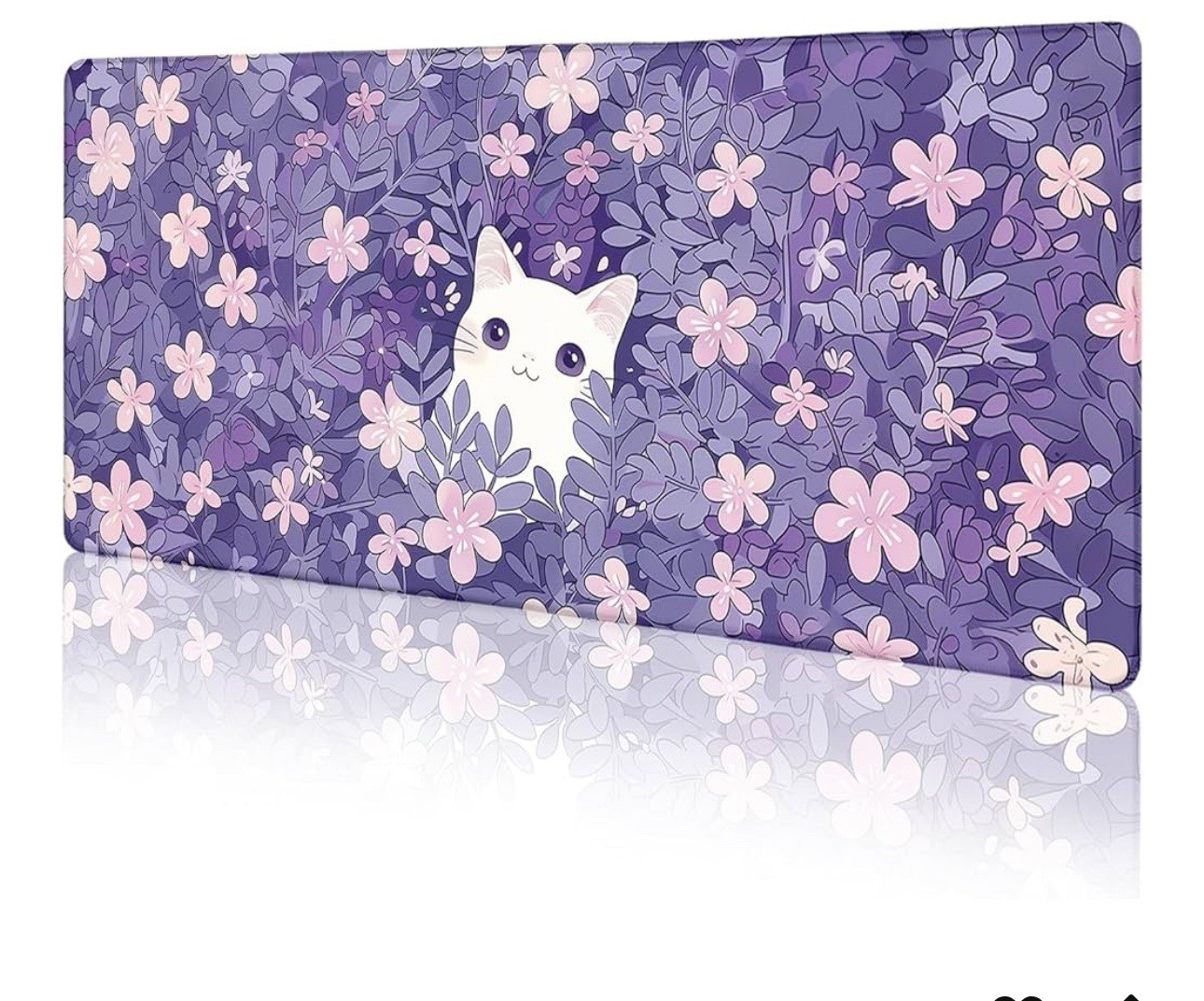 Cat  flower Mouse Pad Large Desk Mat, purple Computer Mousepad 