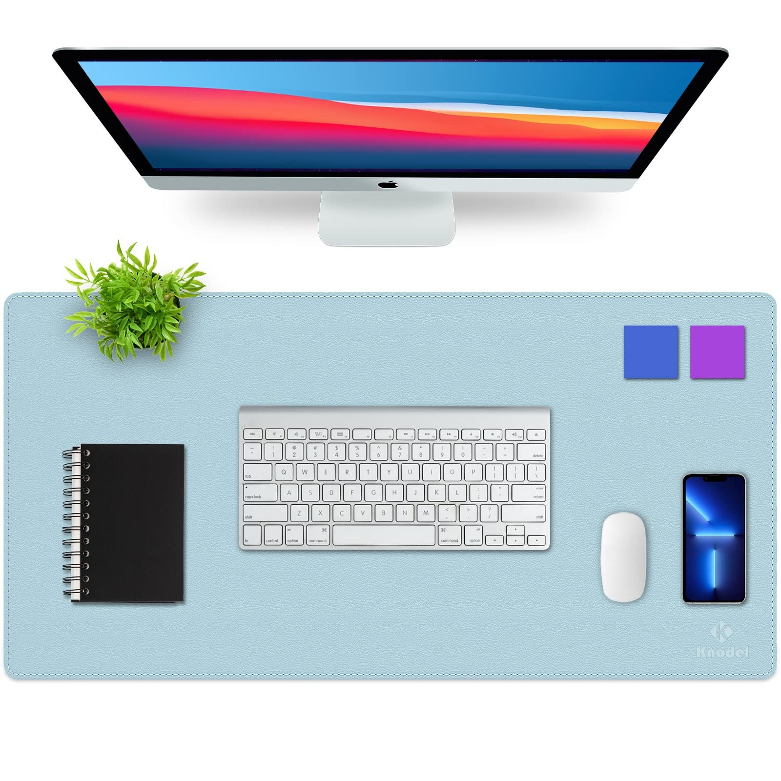 K KNODEL Large Sewing Leather Desk Mat, Desk Pad (Light Blue, 31.5"x15.7") | ...