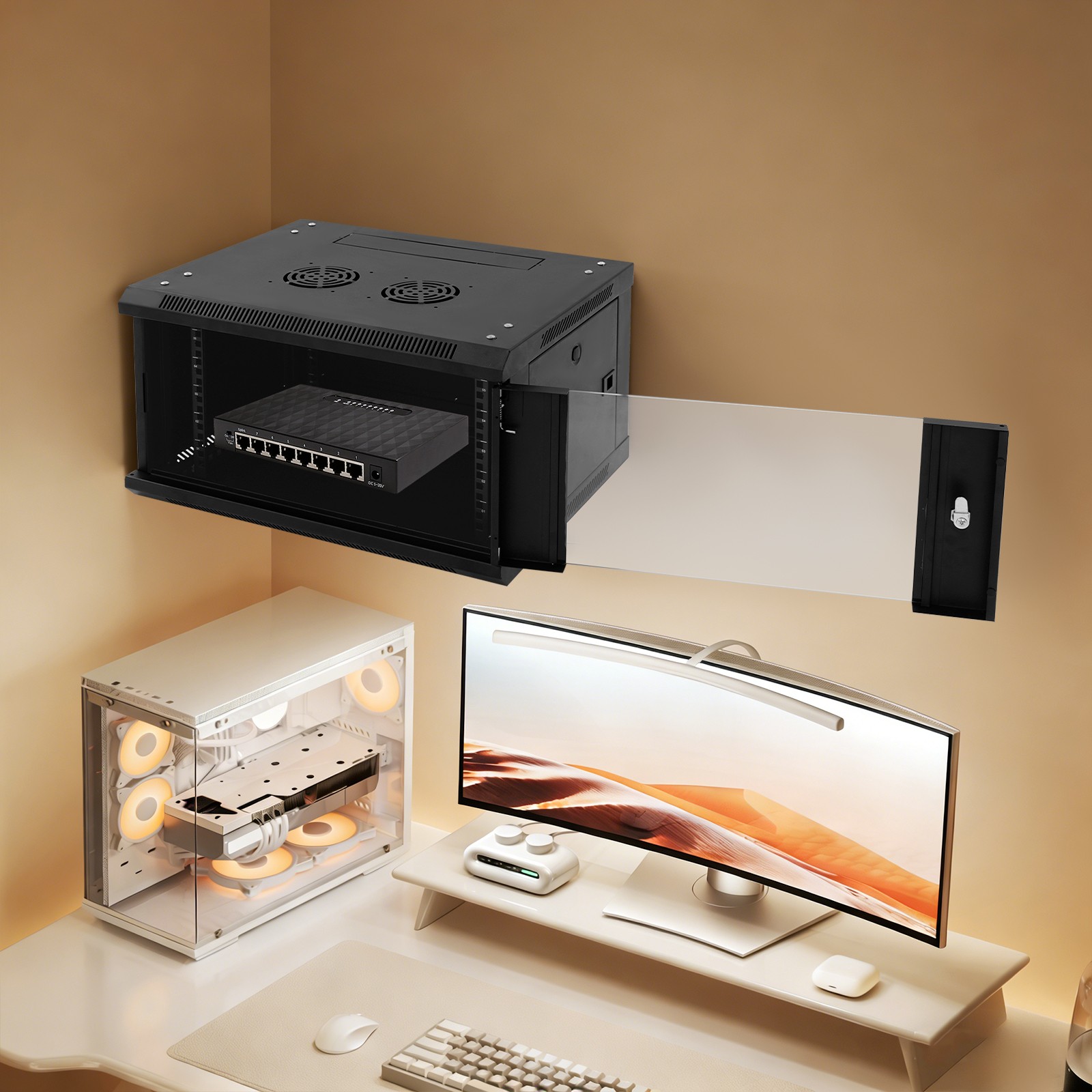 Wall Mount Lockable Network Server Cabinet IP20 Data Equipment Enclosure 6U