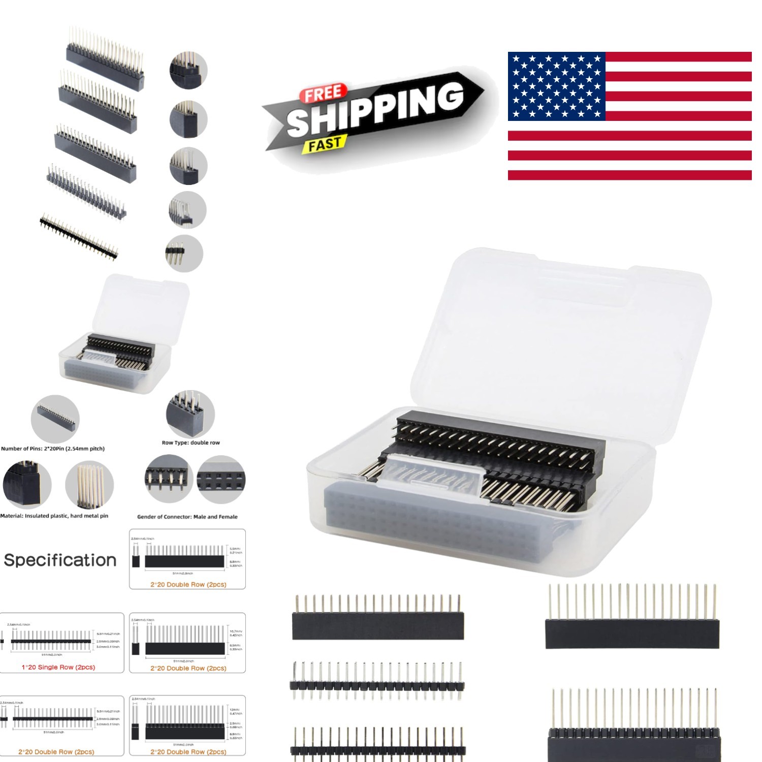 2x20 40 Pin Stacking Female Header Kit for Raspberry Pi Compatible Devices