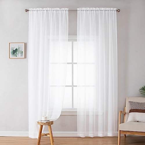  Sheer Curtains 72 Inches Long 2 Panels for 42"W x 72"L (Pack of 2) White
