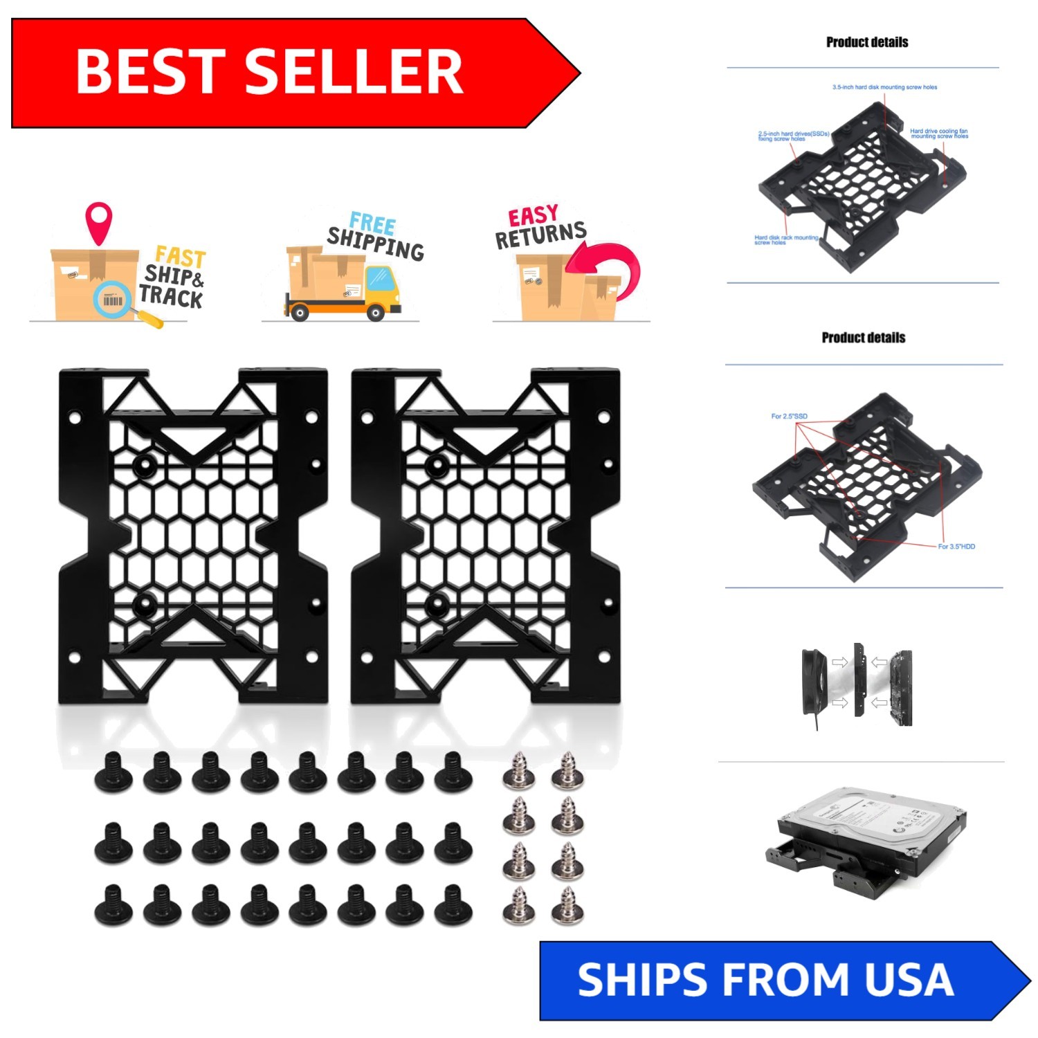 Efficient 2Pcs SSD/HDD Adapter for 5.25" Drive Bays - Ultimate Cooling Solution
