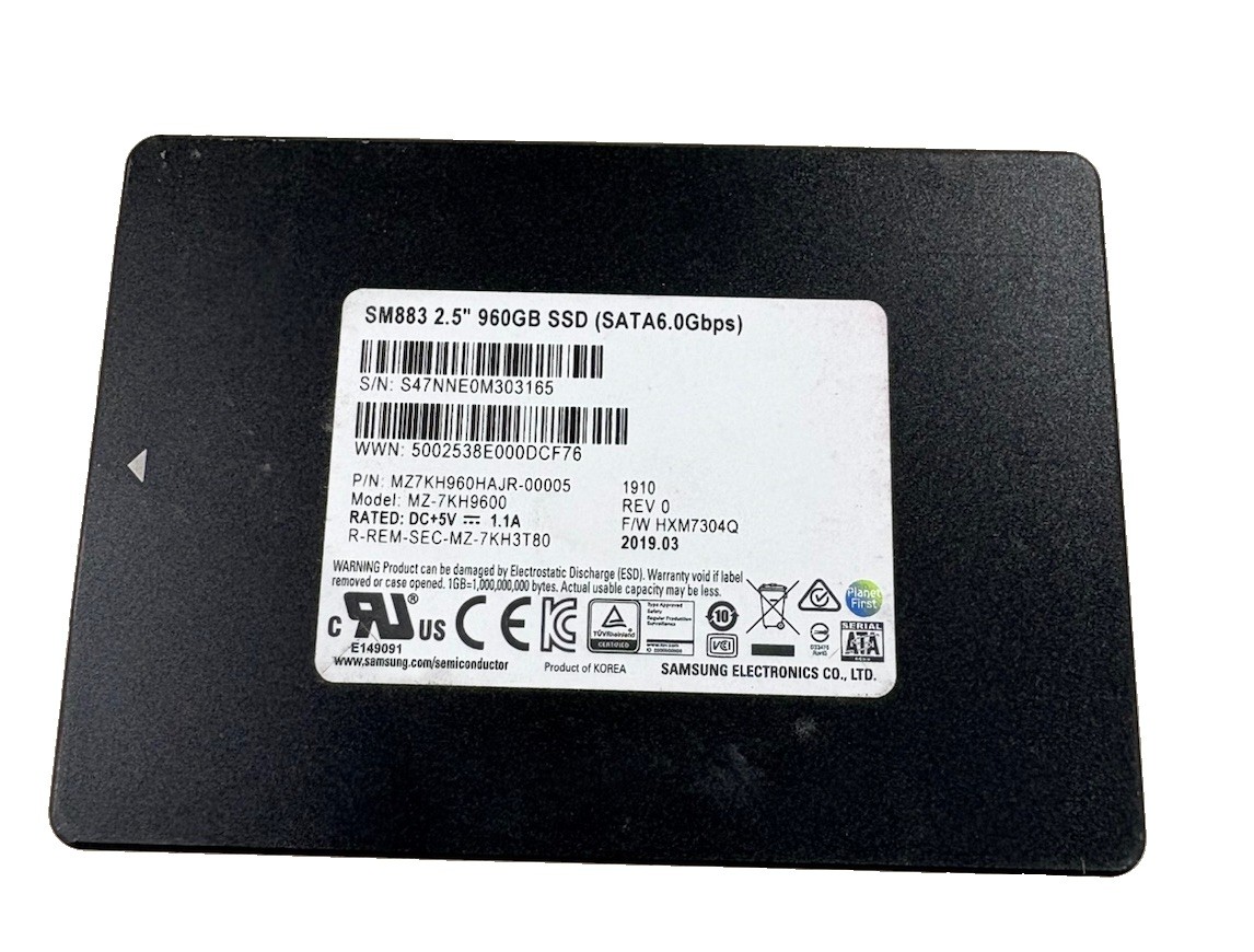 960GB Samsung SM883 MZ-7KH9600 SATA 2.5" SSD | Tested