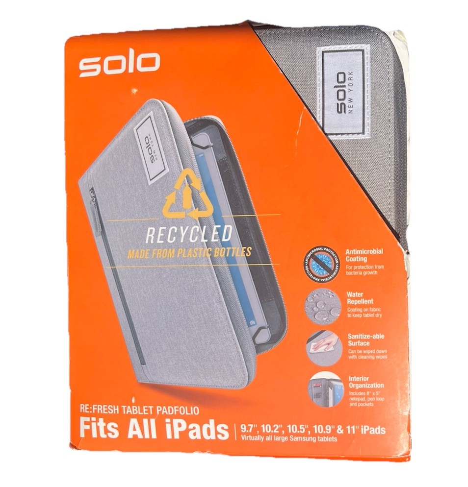 Solo Wave Tablet Padfolio - For Tablets iPad Any Size - Grey Gray - UBN173-5