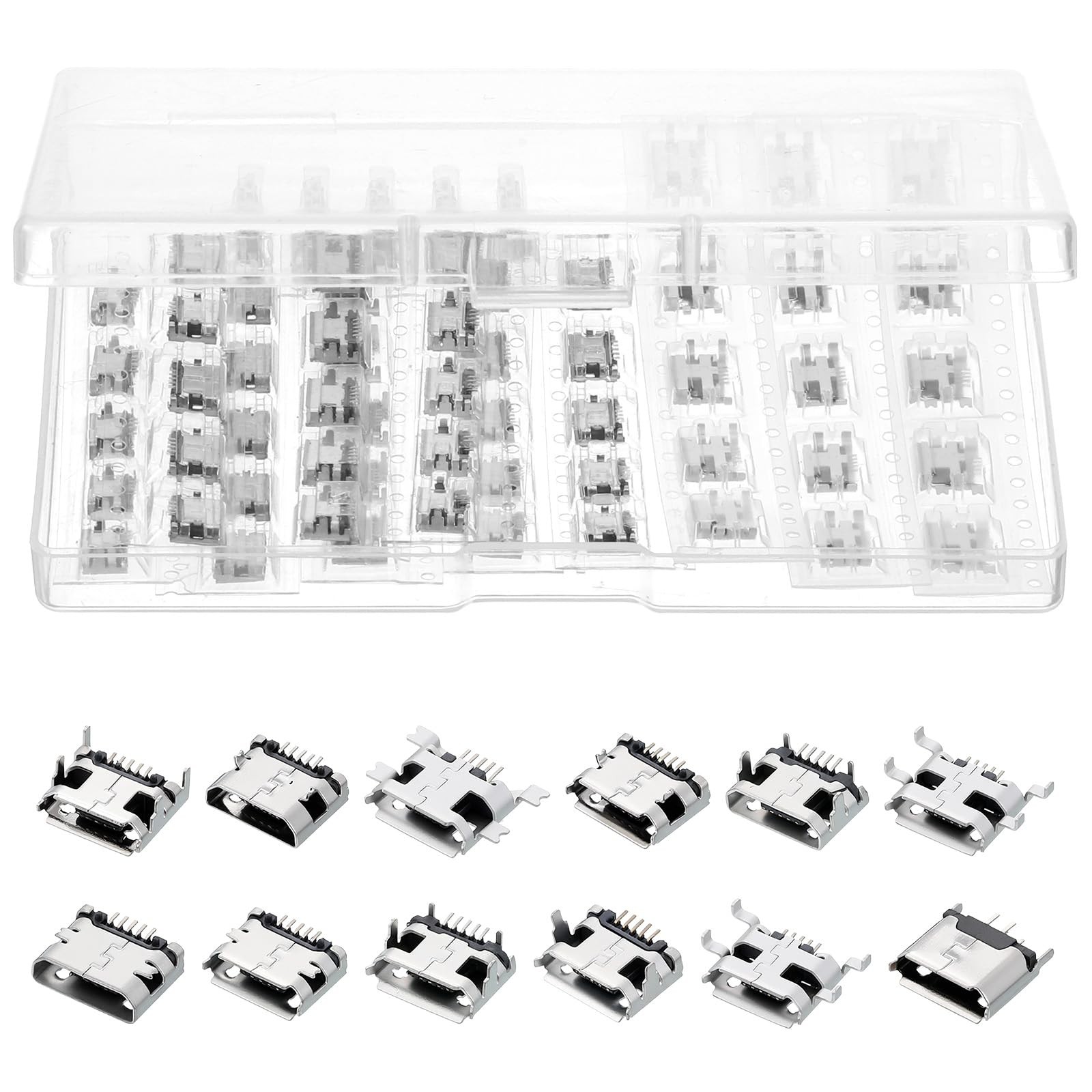 60PCS Micro USB Port Replacement Kit Charging Socket Connector Silver Set