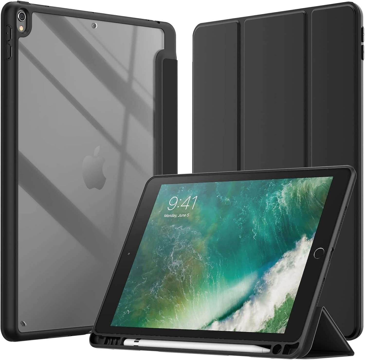 Case for iPad Pro 10.5-Inch with Pencil Holder, Clear Transparent Back Slim Stan