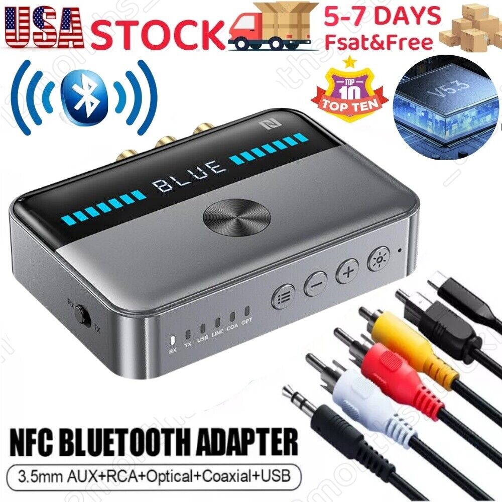 Bluetooth 5.3 Transmitter Receiver 3.5mm AUX RCA TV Home Stereo Audio Adapter