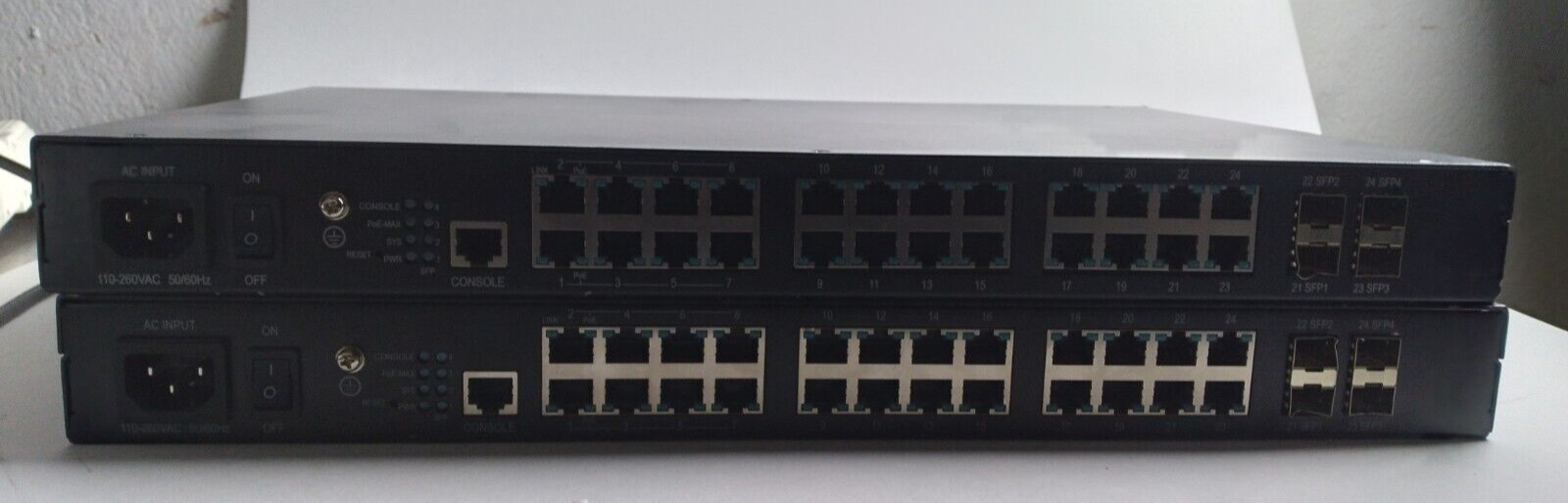 2x Pakedge SX-24P8 24-Port RJ45 4x SFP Gigabit Switch w/ 8x PoE 4x PoE+ Ports