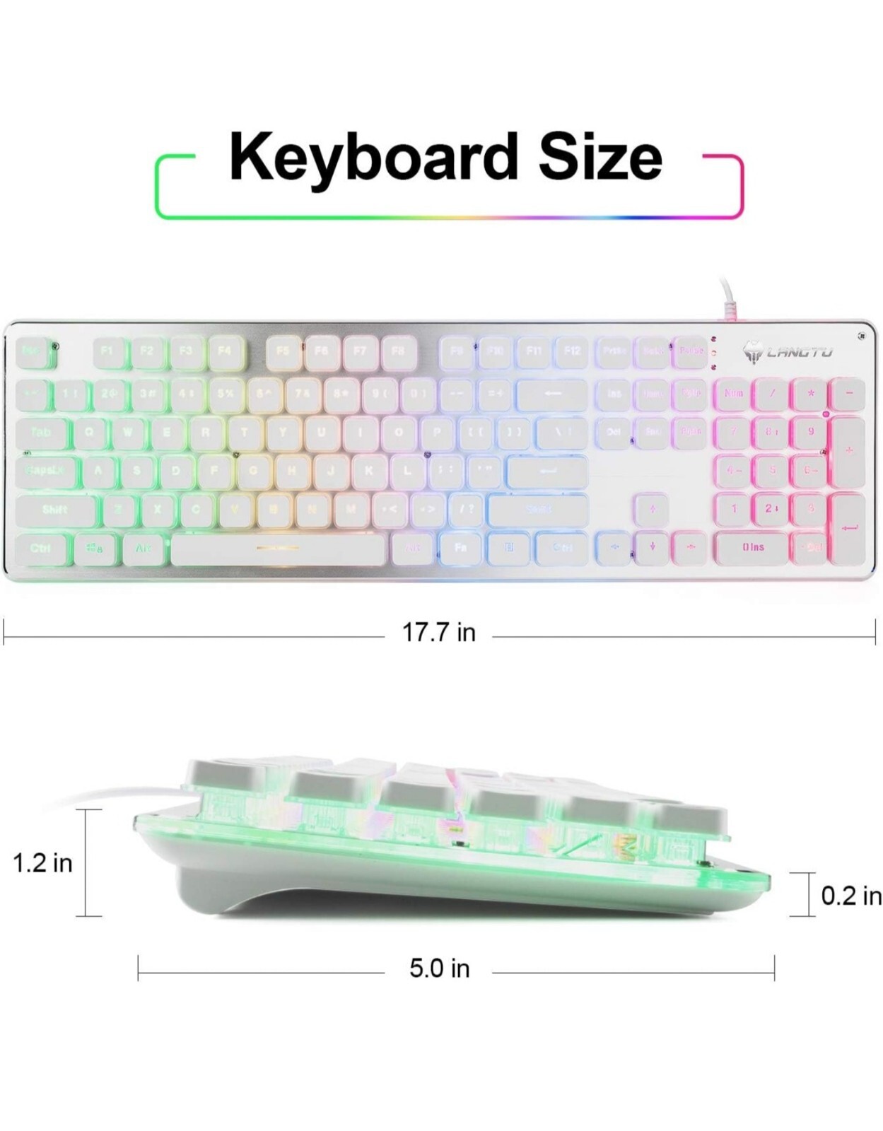 LANGTU Membrane Gaming Keyboard, Rainbow LED Backlit Quiet Keyboard for Offic...