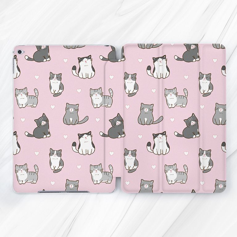 Cute Cats Animal Hearts Pink Case For iPad 10.2 Air 3 4 5 Pro 9.7 11 12.9 Mini