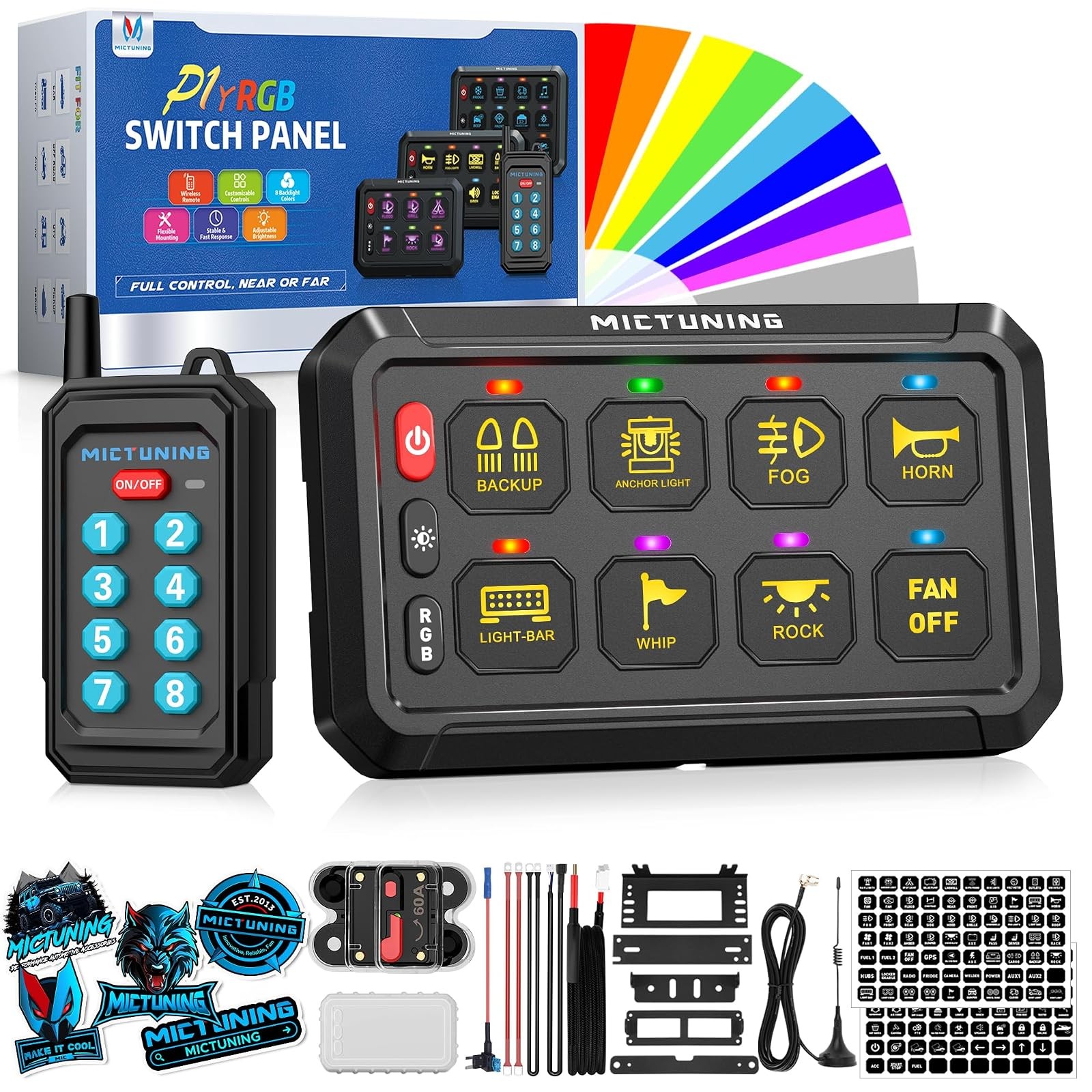 MICTUNING P1Y RGB 8 Gang Switch Panel with RF Remote 230FT