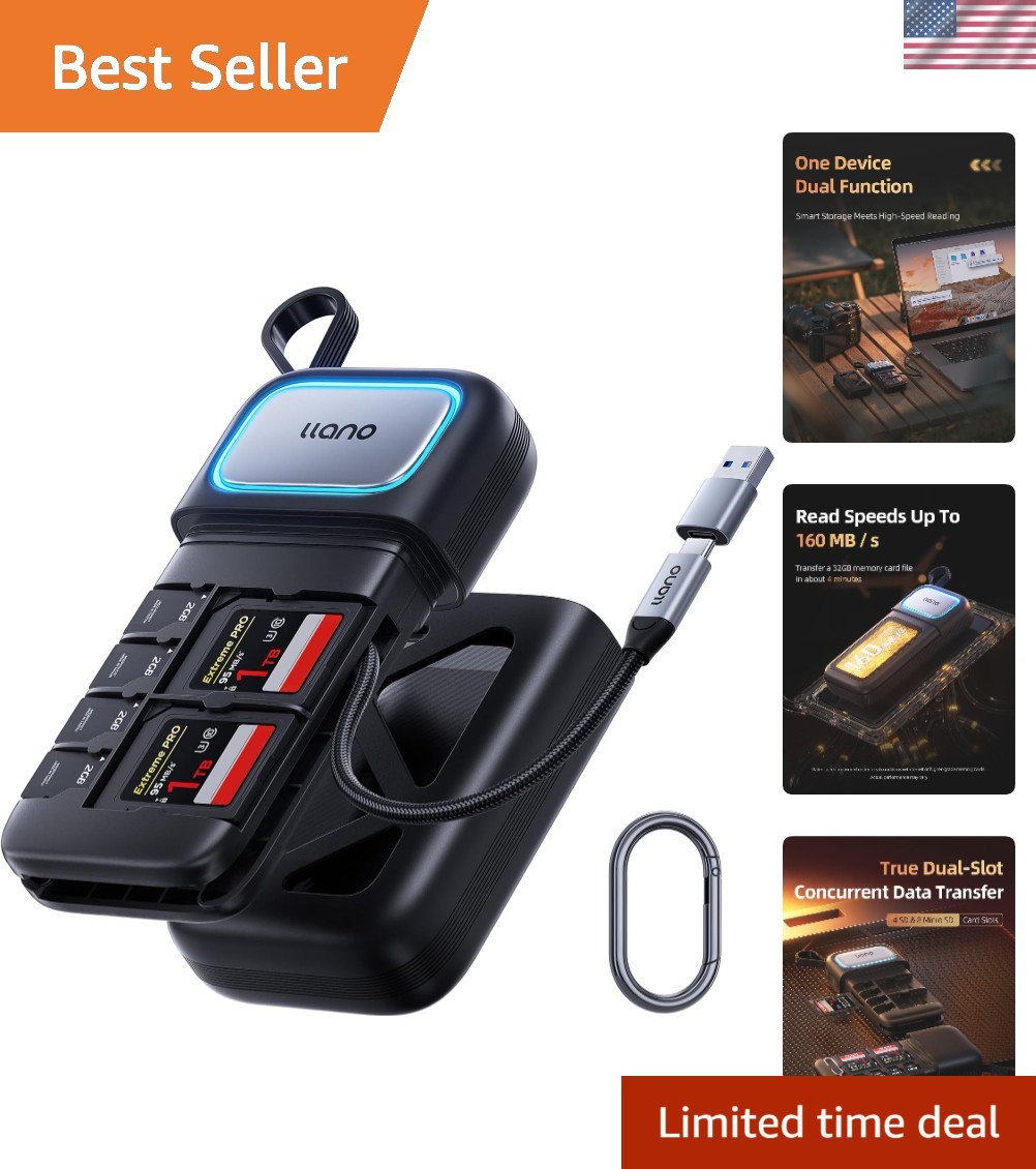 High-Speed USB 3.2 SD/Micro SD Card Reader & Holder - Waterproof & Dustproof