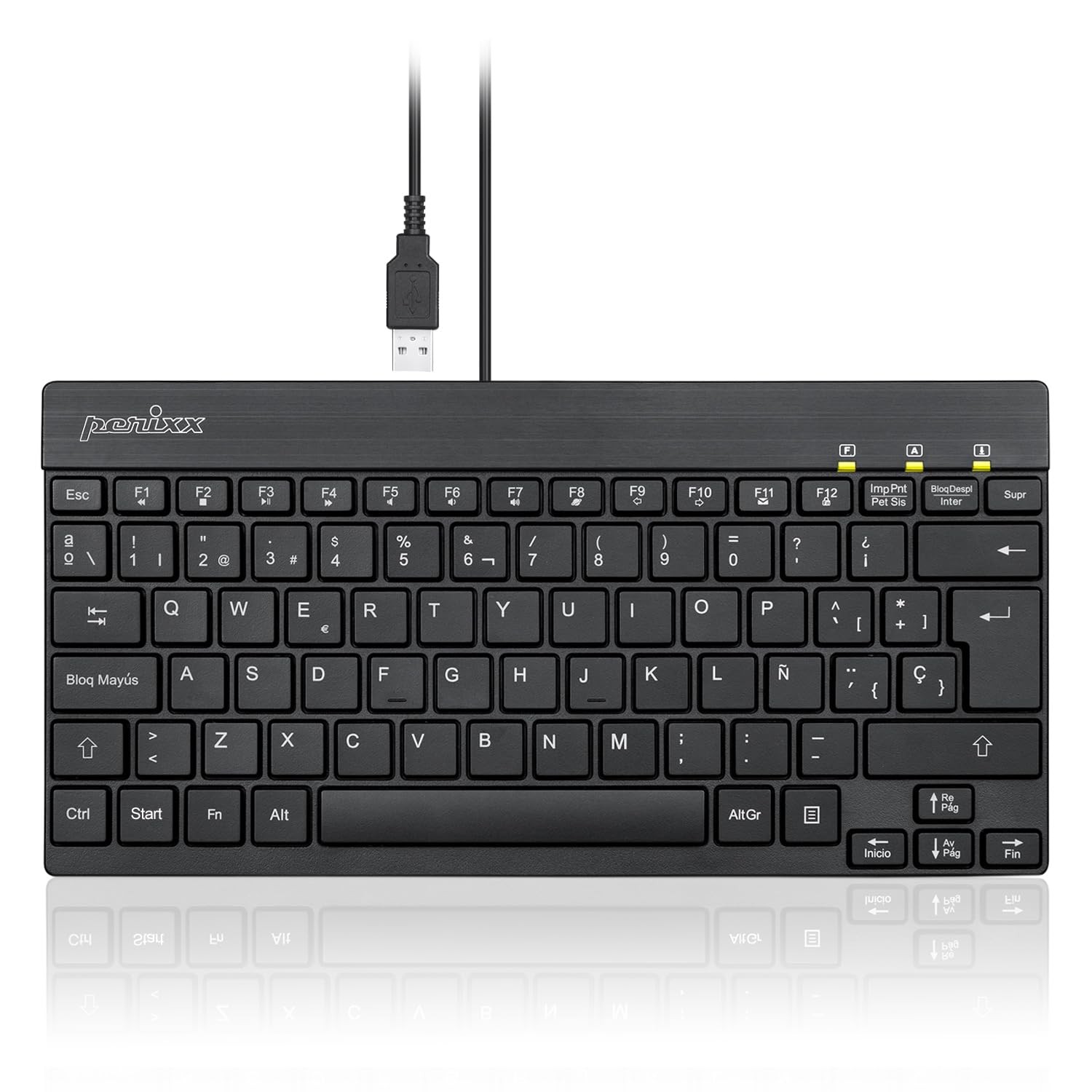 Perixx PERIBOARD426ES Mini Wired USB Keyboard Spanish Layout Black Compact