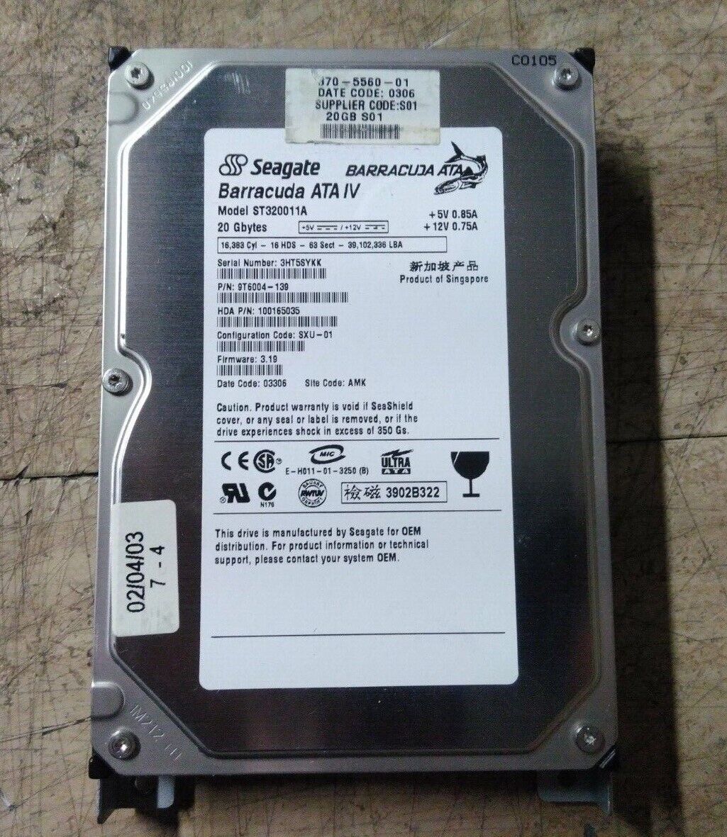 Sun 370-5560 20GB 7200RPM ATA-100 IDE 3.5-inch Internal Hard Drive X6174A 