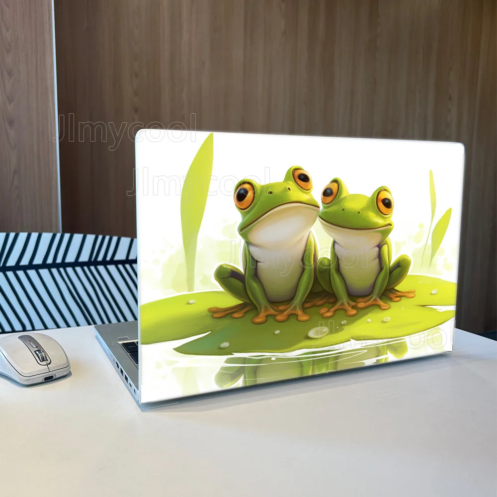 2pcs Cute Frog Couple on Lily Pad Cartoon Nature Art Removable Laptop Skin