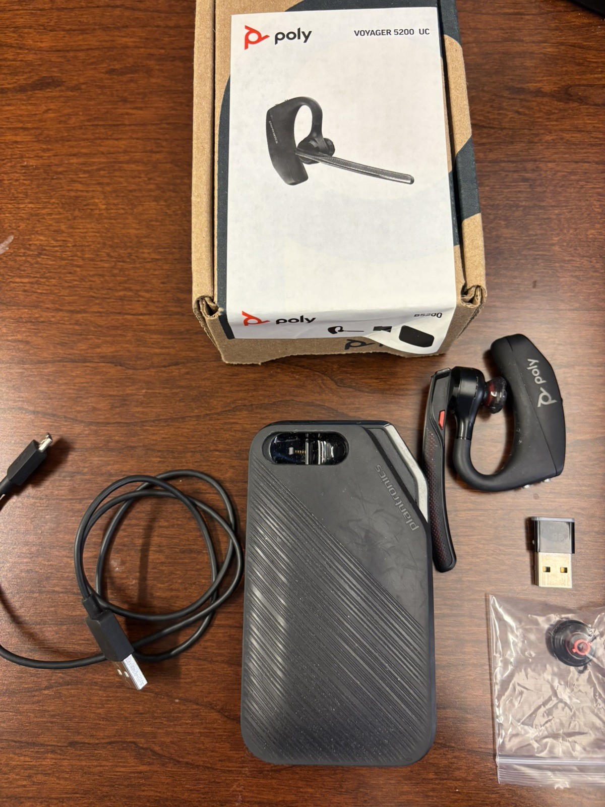Poly Voyager 5200 UC Bluetooth Single Ear Headset w/USB Dongle & Charging Case
