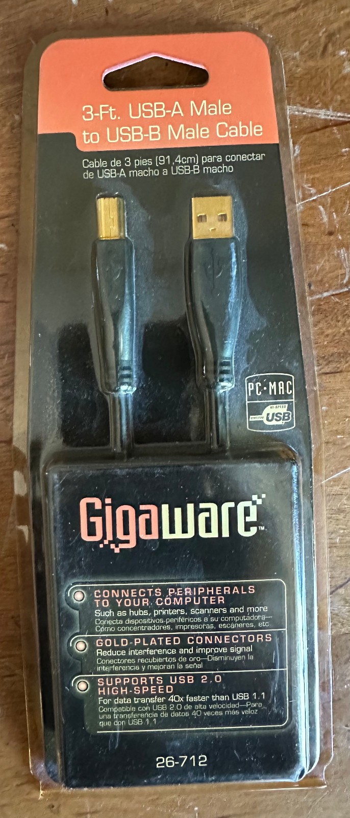 Gigaware 3-Ft. USB-A Male To USB-B Male PC MAC High Speed Cable #26-712 