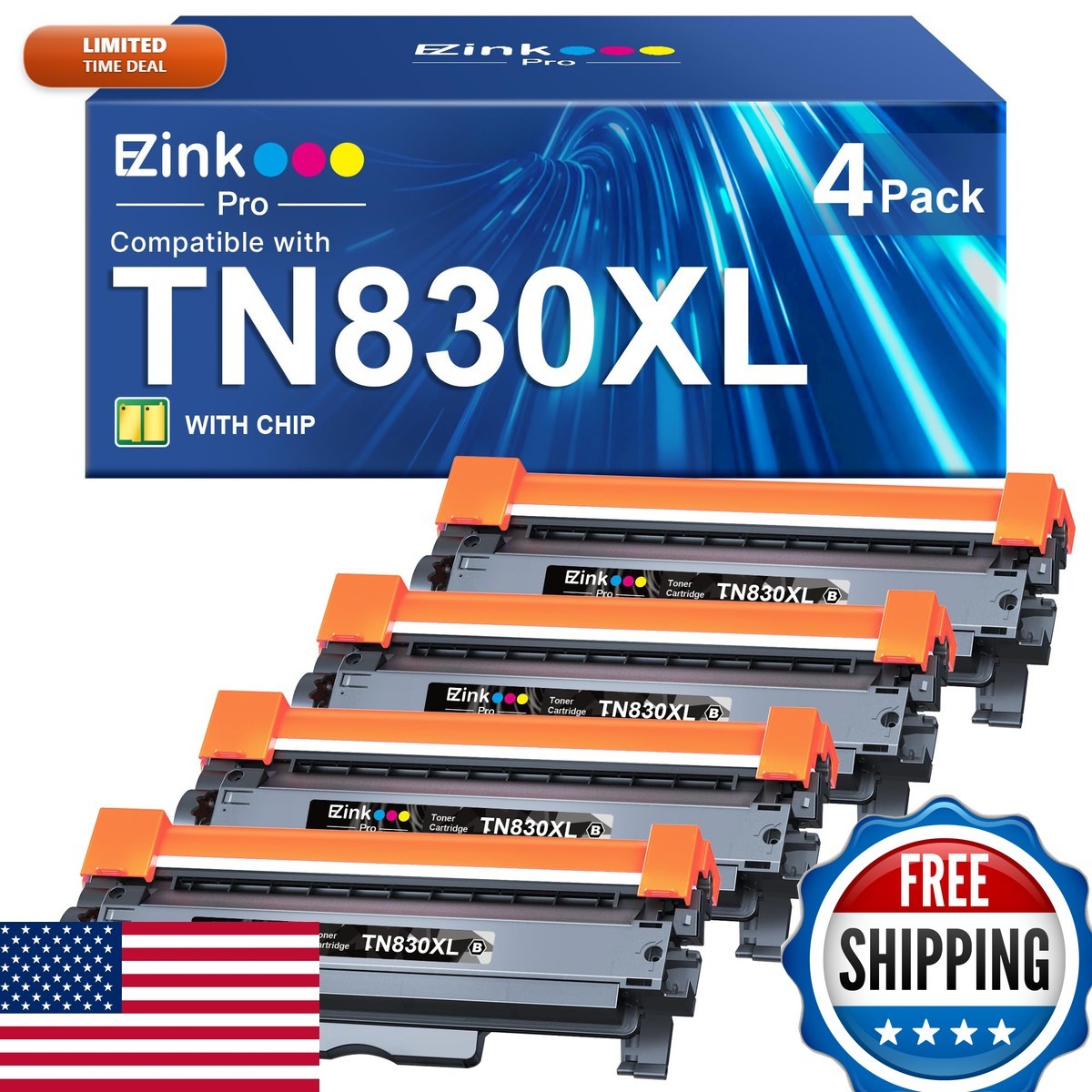 E-Z Ink Pro TN830XL Toner for Brother HL-L2460dw DCP-L2640DW HL-L2405W 4 Pack
