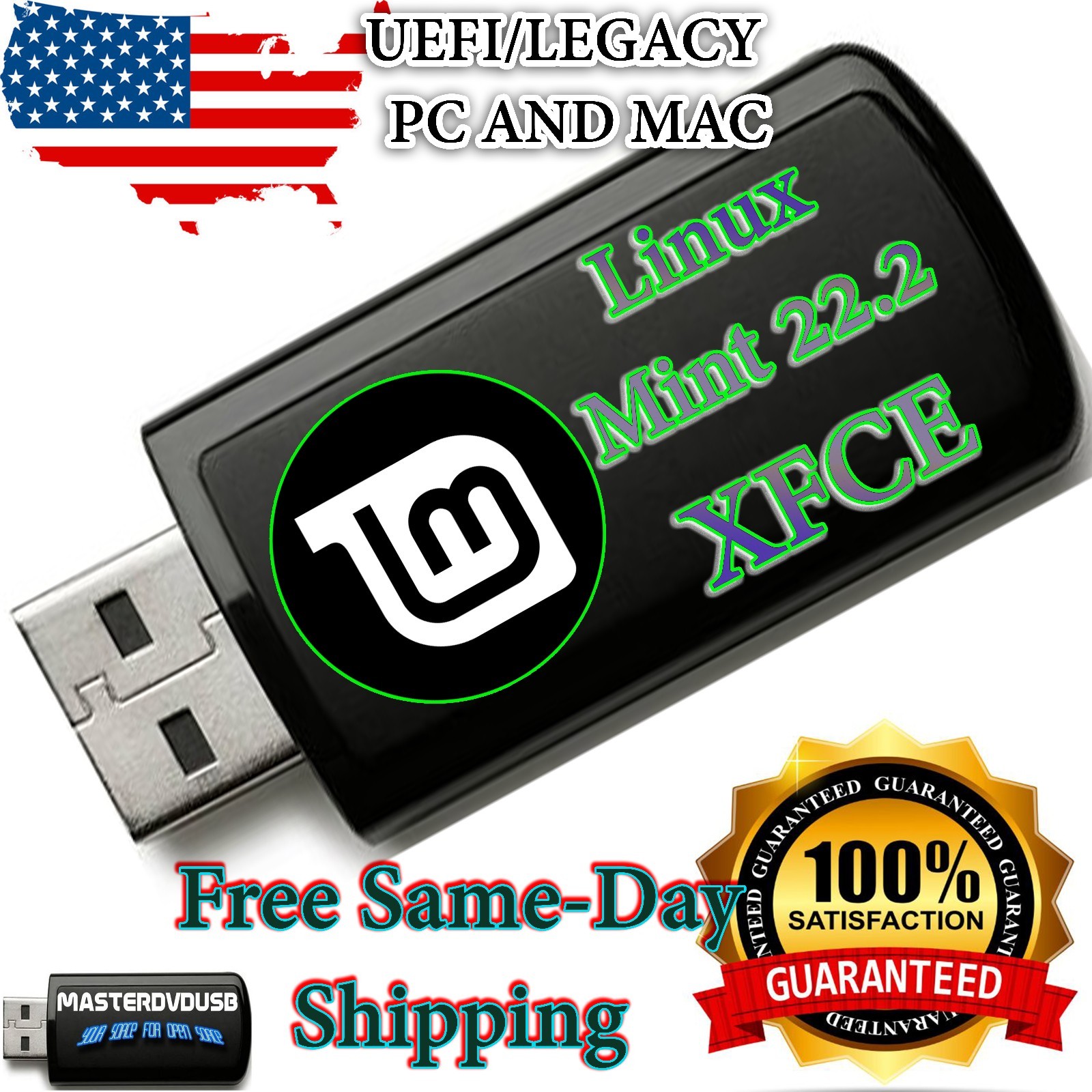 Linux Mint XFCE 22.2 Bootable USB Installer -Latest Version   Same Day Shipping
