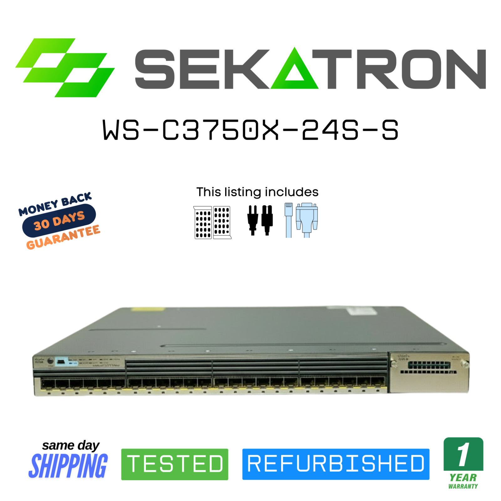 🔀 WS-C3750X-24S-S • 24× SFP • IP Base • Stackable Enterprise Switch ⚡FastShip