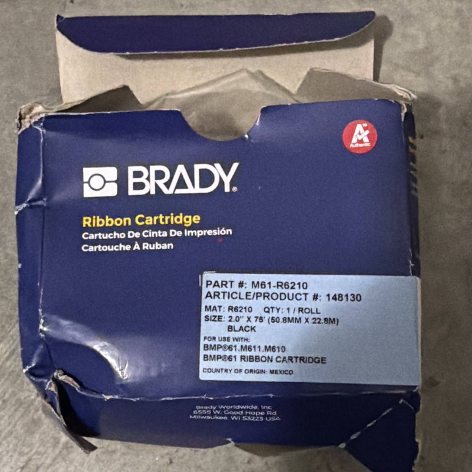 Brady (M61-R6210) Printer Ribbon - R6000 Series Halogen-Free Ribbon for BMP61