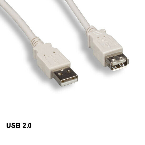Lot10 Beige 3' USB 2.0 Type A Extension Cable 480Mbps Sync Charge Connect Data
