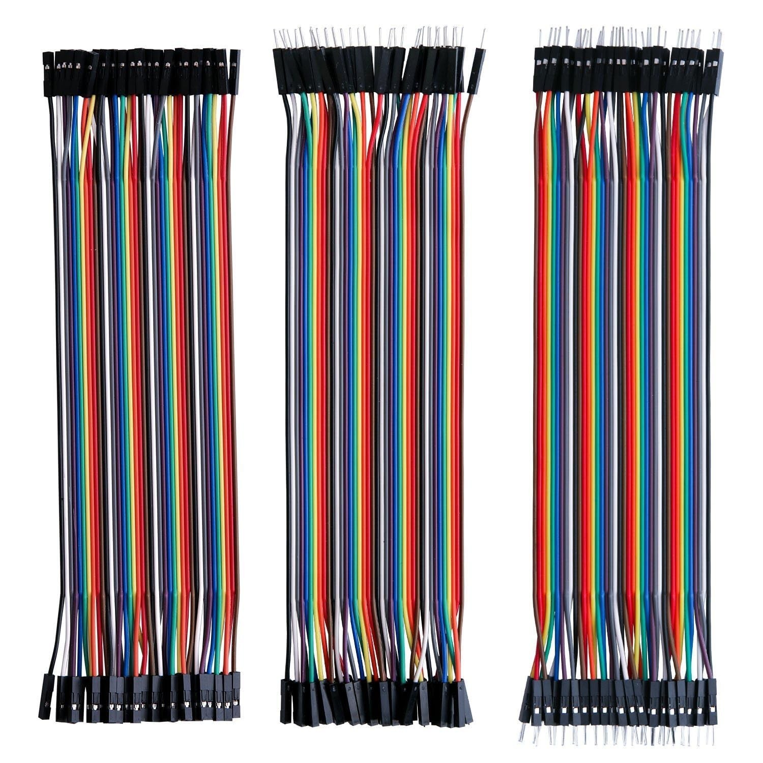 120pcs Multicolored Dupont Wire Jumper Cable Kit – Male-to-Female, Male-to-Male