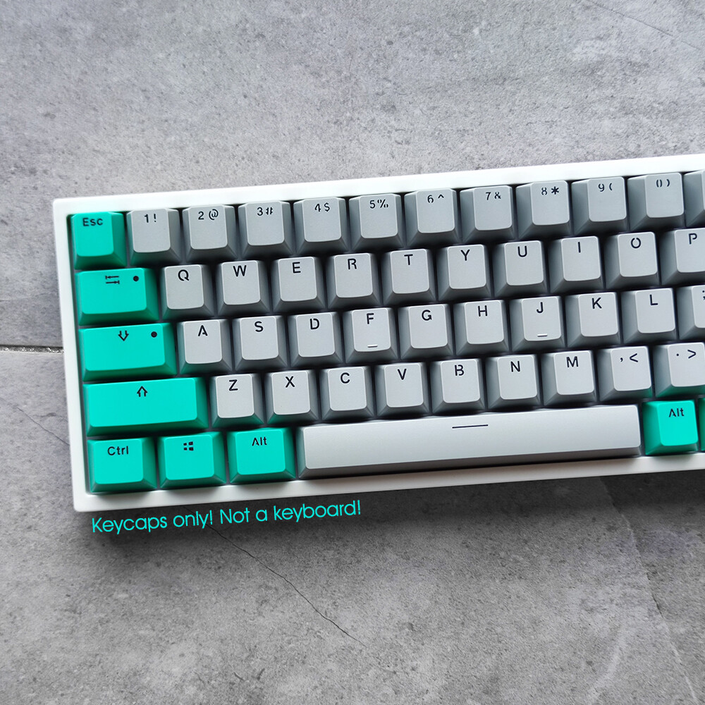 Gray Cyan Double Shot Keycaps Set fit 60% 75% 64/68/84/87 TKL Compact Keyboards