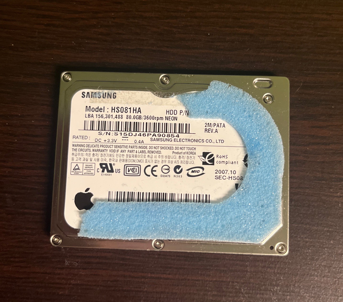 SAMSUNG HS081HA OR TOSHIBA MK8022GAA 80GB FOR IPOD CLASSIC 6TH 80GB
