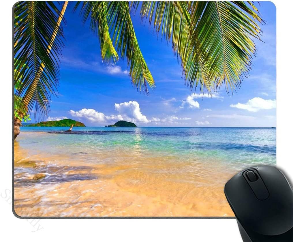 Gaming Mouse Pad Shore Palms Tropical Beach Oblong Shaped 9" X 7", 1