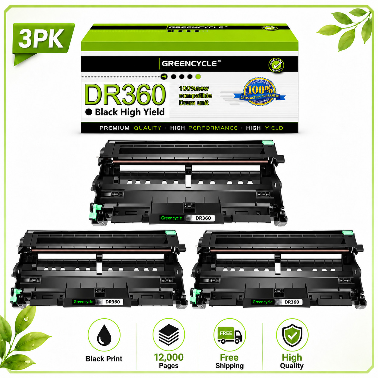 3PK DR360 Drum Unit Fits For Brother DR-360 MFC-7320 MFC-7320R 7345DN MFC-7345N