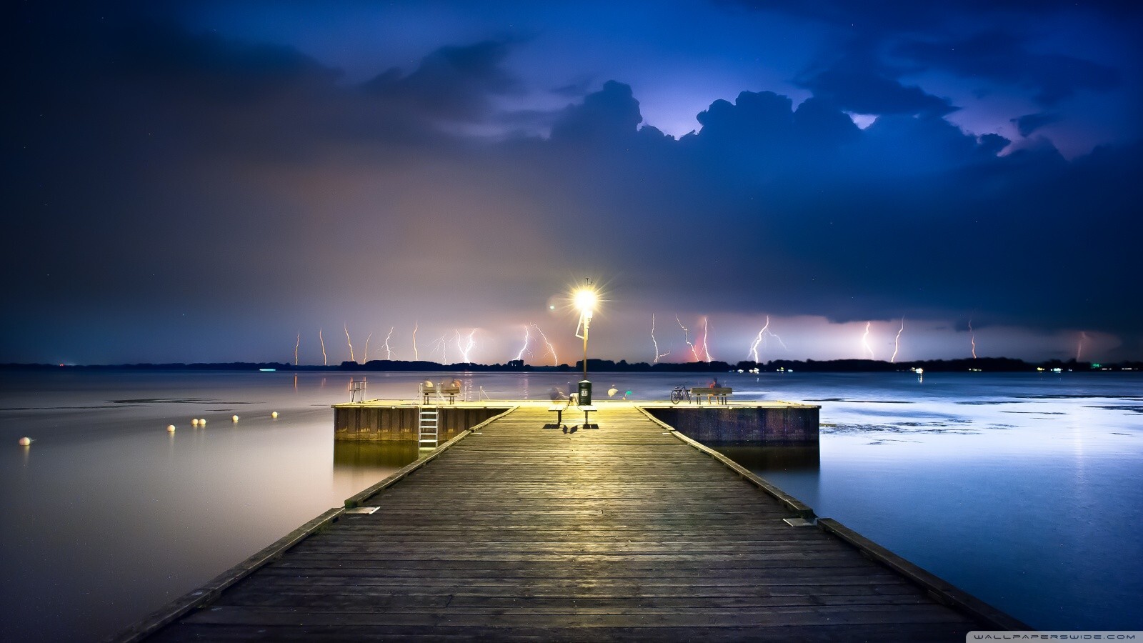 Landscape pier lightning clouds ontario Custom Gaming Mat Desk