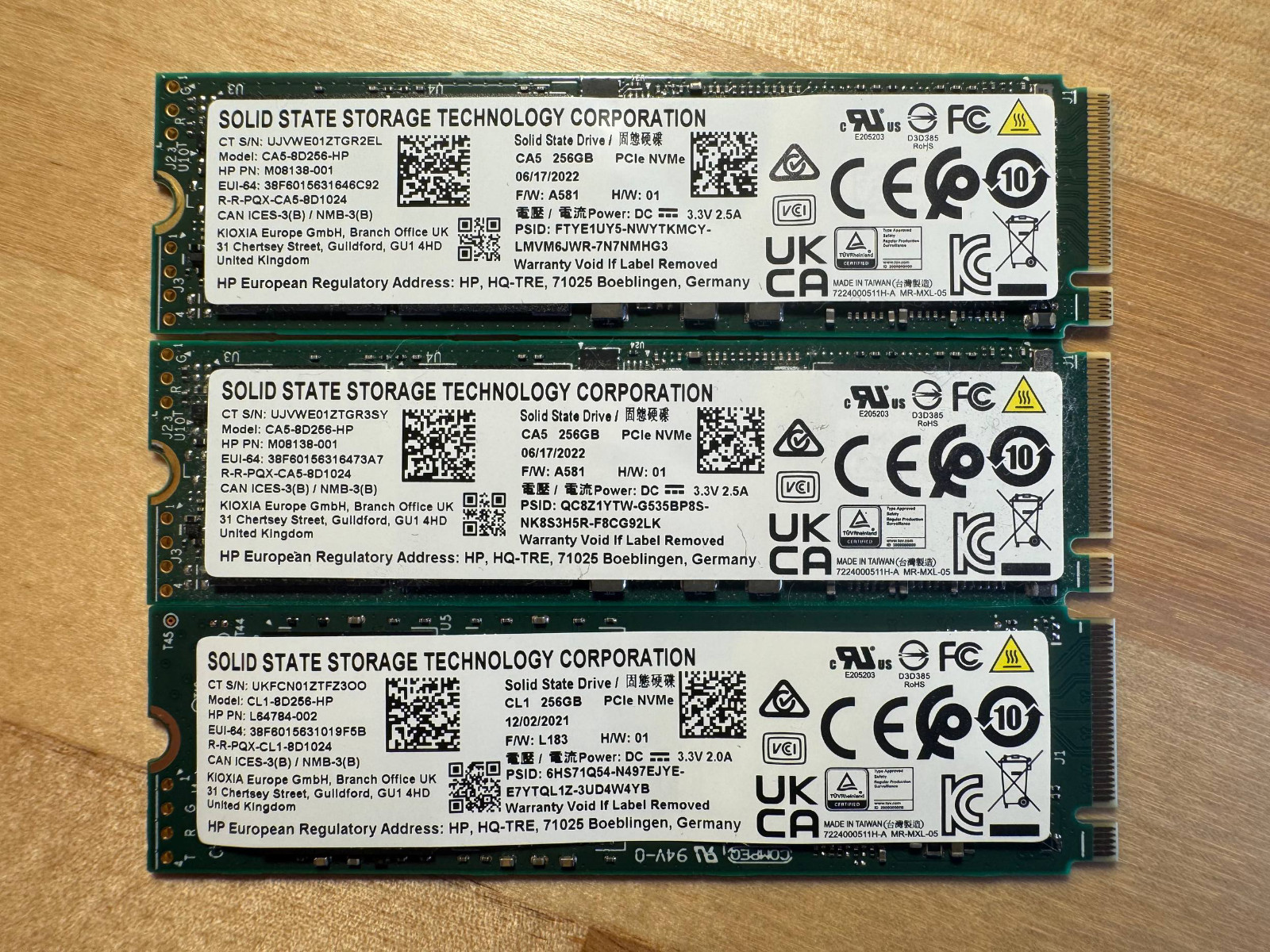 Lot of 3: SOLID STATE STORAGE TECHNOLOGY CORPORATION 256GB NVMe SSD M.2 2280