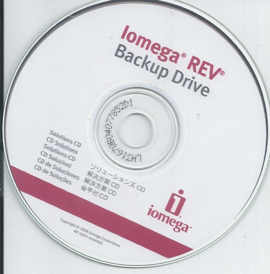 Iomega REV 120 Backup Drive Solutions Back UP disk CD software