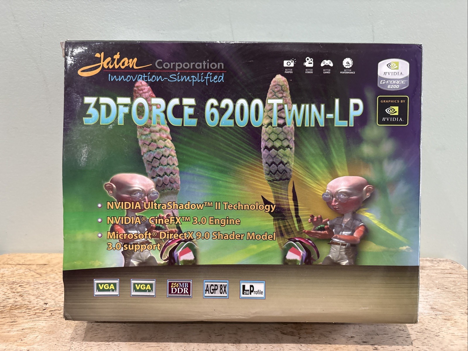 Jaton NVIDIA 3D FORCE 6200  Twin-LP 256MB DDR AGP VGA DVI TV Out Video Card.