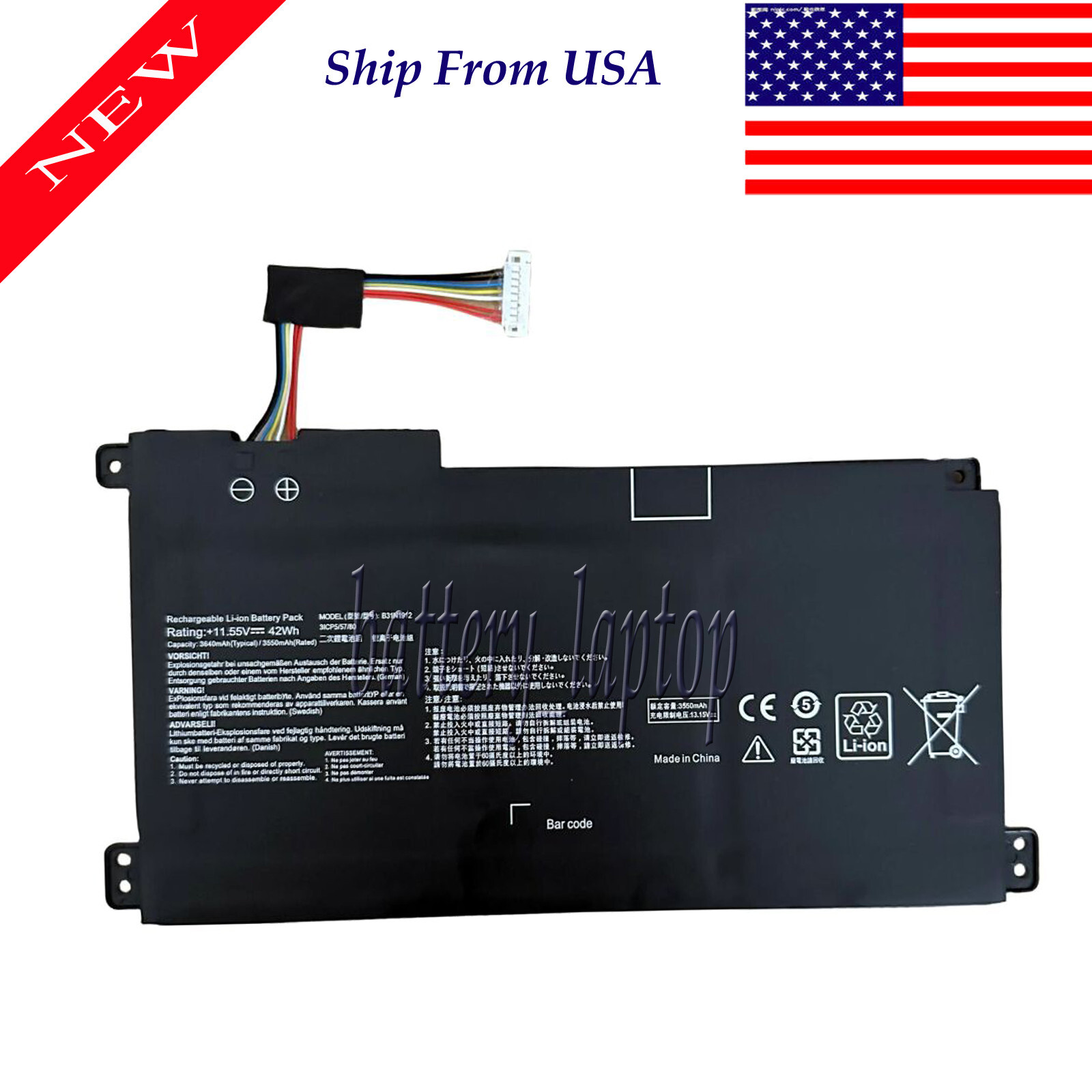 New Battery for Asus L510MA-WB04 L510MA-DB02 F414MA X571LI X571LH Laptop