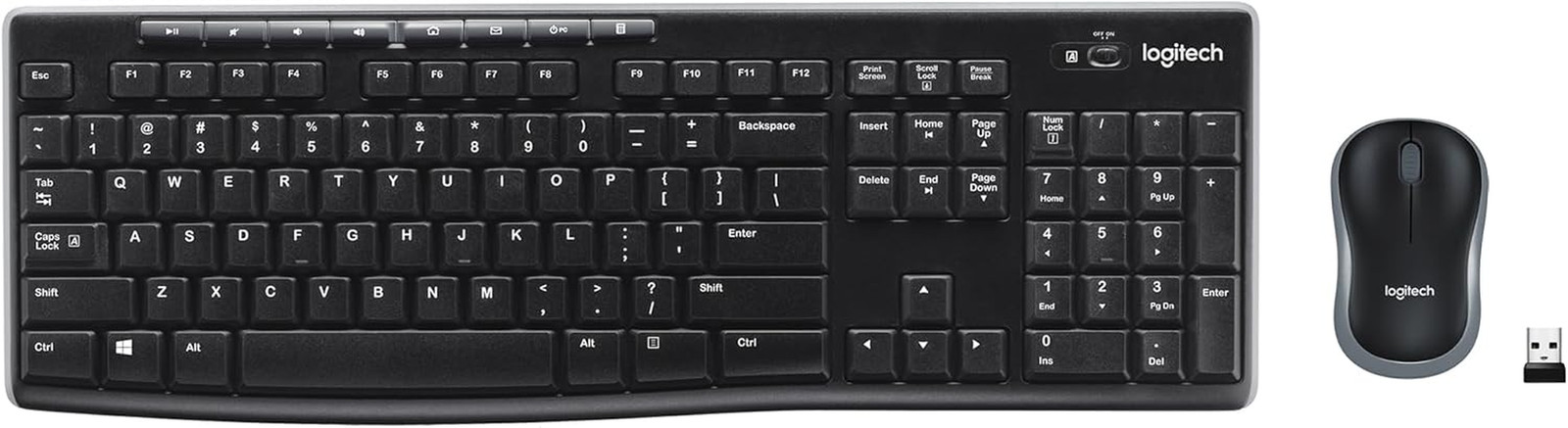 MK270 Wireless Keyboard and Mouse Combo 2.4 Ghz 8 Multimedia Keys Black