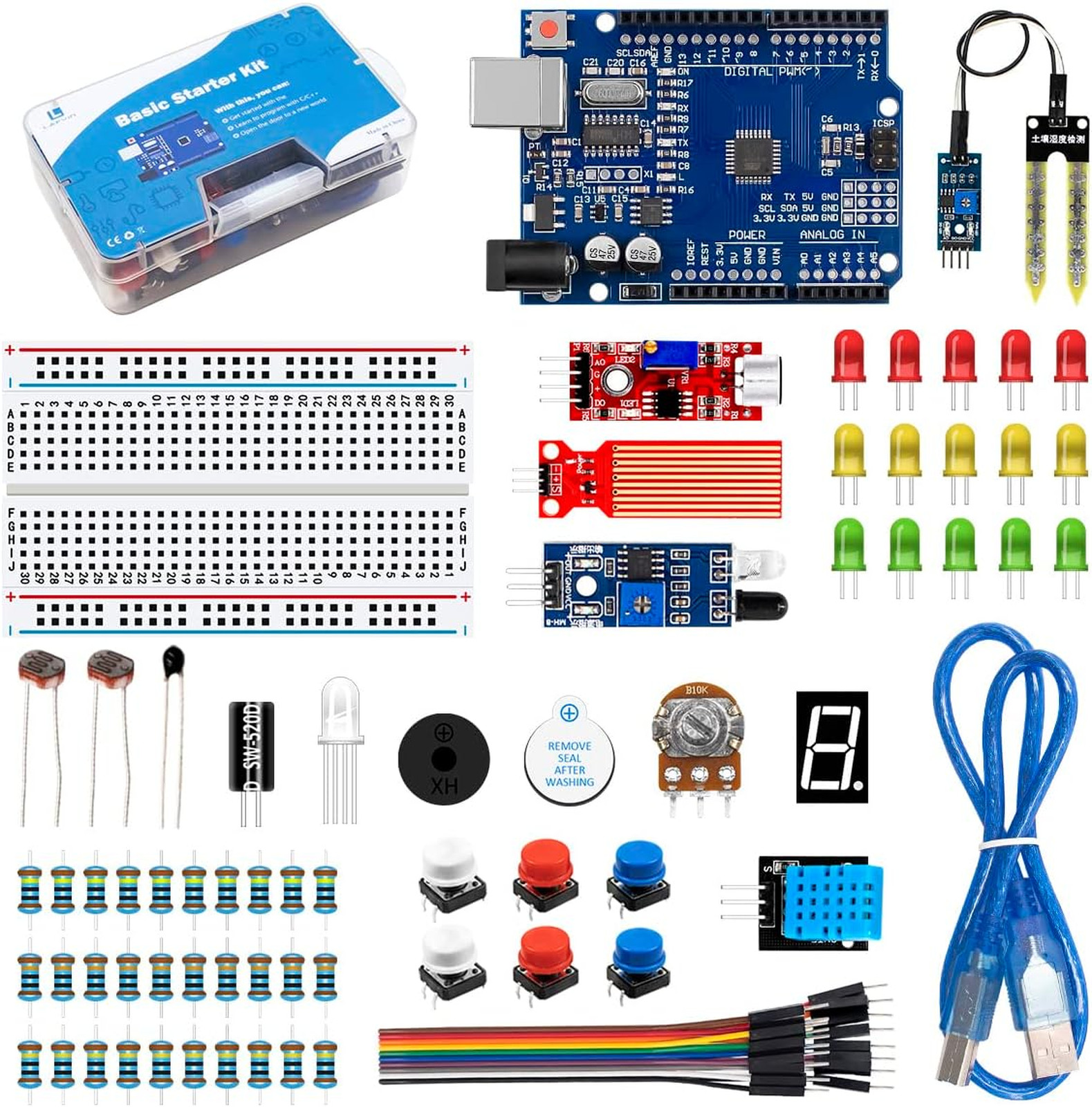 Basic Arduino Starter Kit with R3 CH340 Controller Board and Breadboard