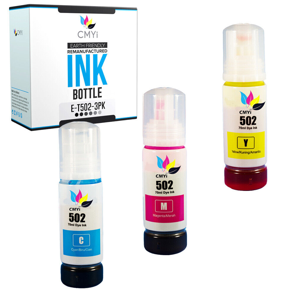 3 PK Color Ink Bottles for Epson 502 CMY Bottle Replacement Fits Ecotank ET 4850