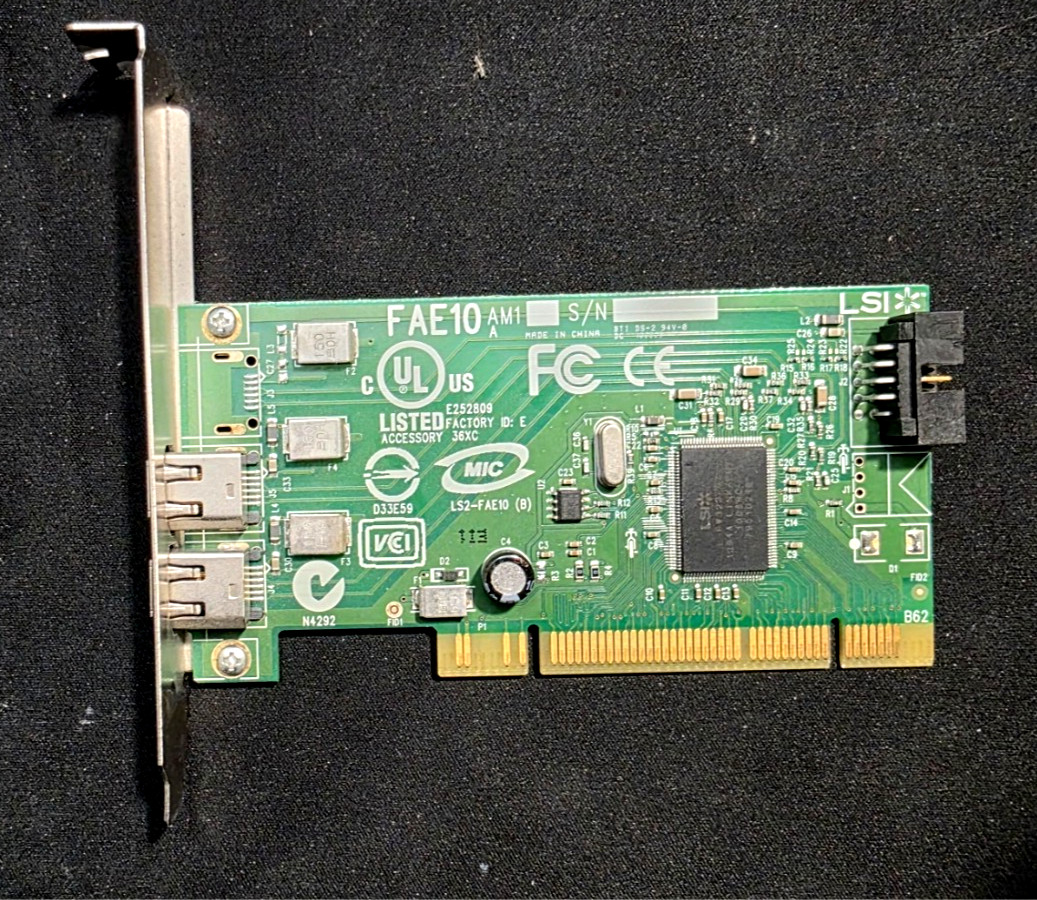 Dell IEEE 1394 PCI Dual FireWire FAE10 LSI 2 Port Card H924H