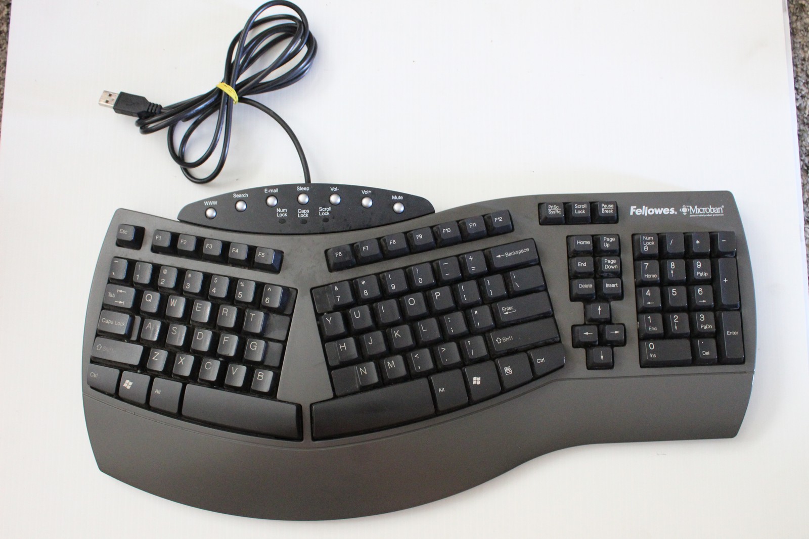 Fellowes Microban KU-9938 USB Wired Ergonomic Split Keyboard Dark Gray