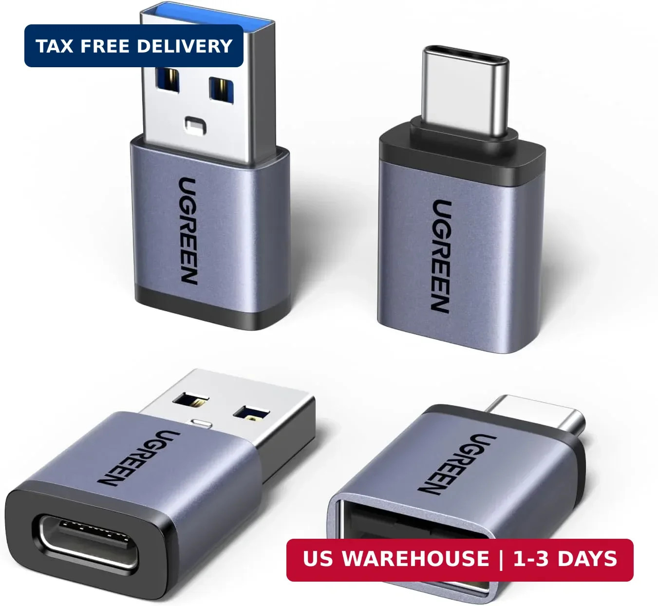 UGREEN USB to USB C Adapter Combo 4-Pack, 10Gbps USB C Converter Space Gray