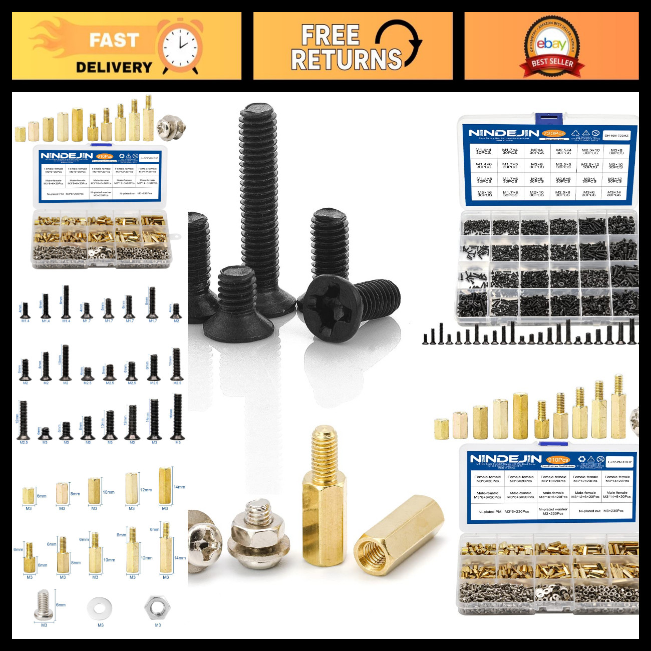 720pcs Laptop Repair Screws Kit + 910pcs Motherboard Standoffs & Spacers, M1.4-M